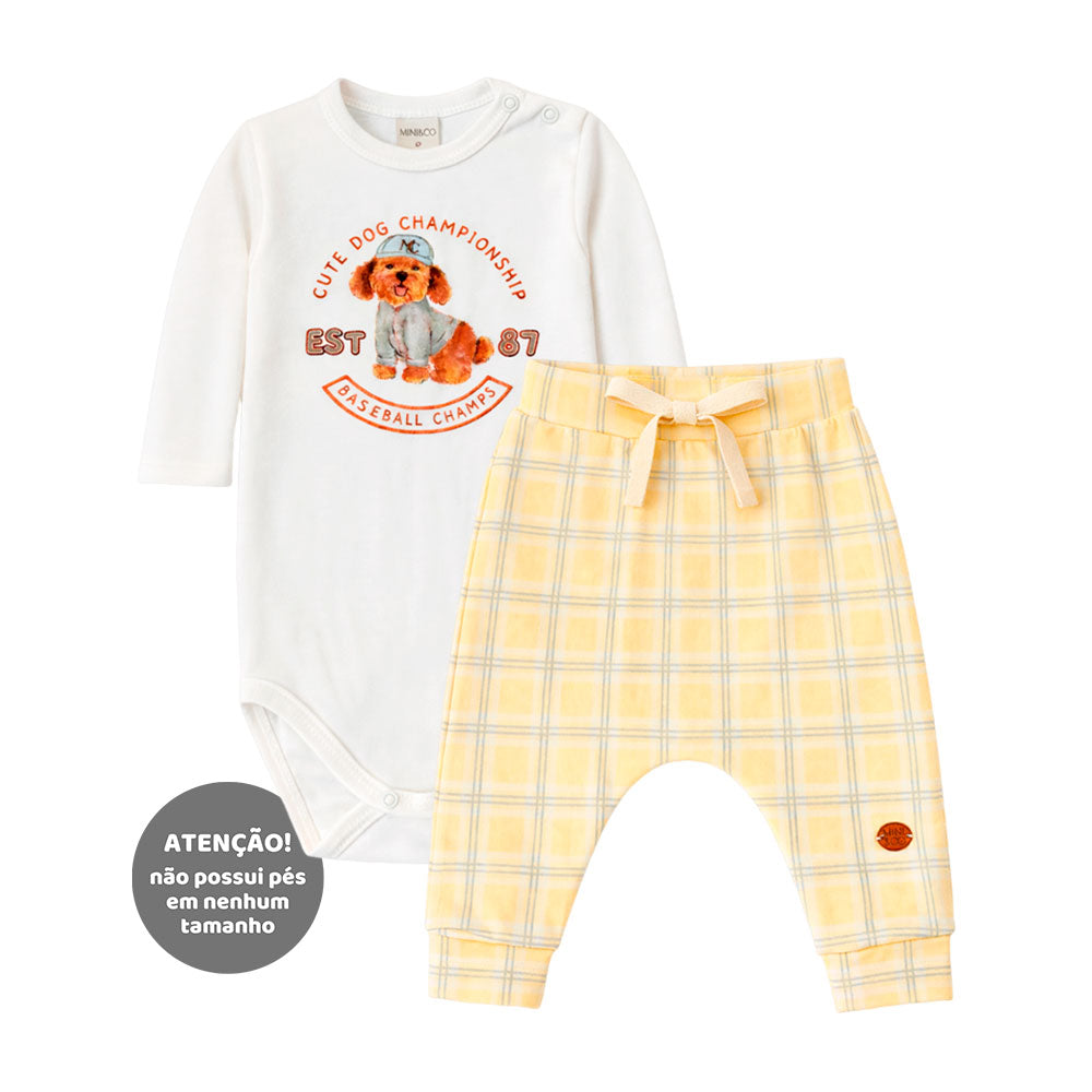 Conjunto Body Manga Longa e Calça Mini & Co Masculina - Cachorrinho