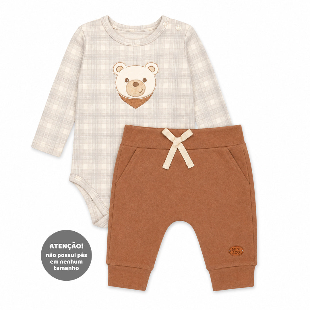 Conjunto Body Manga Longa e Calça Mini & Co Suedine Masculino - Ursinhos
