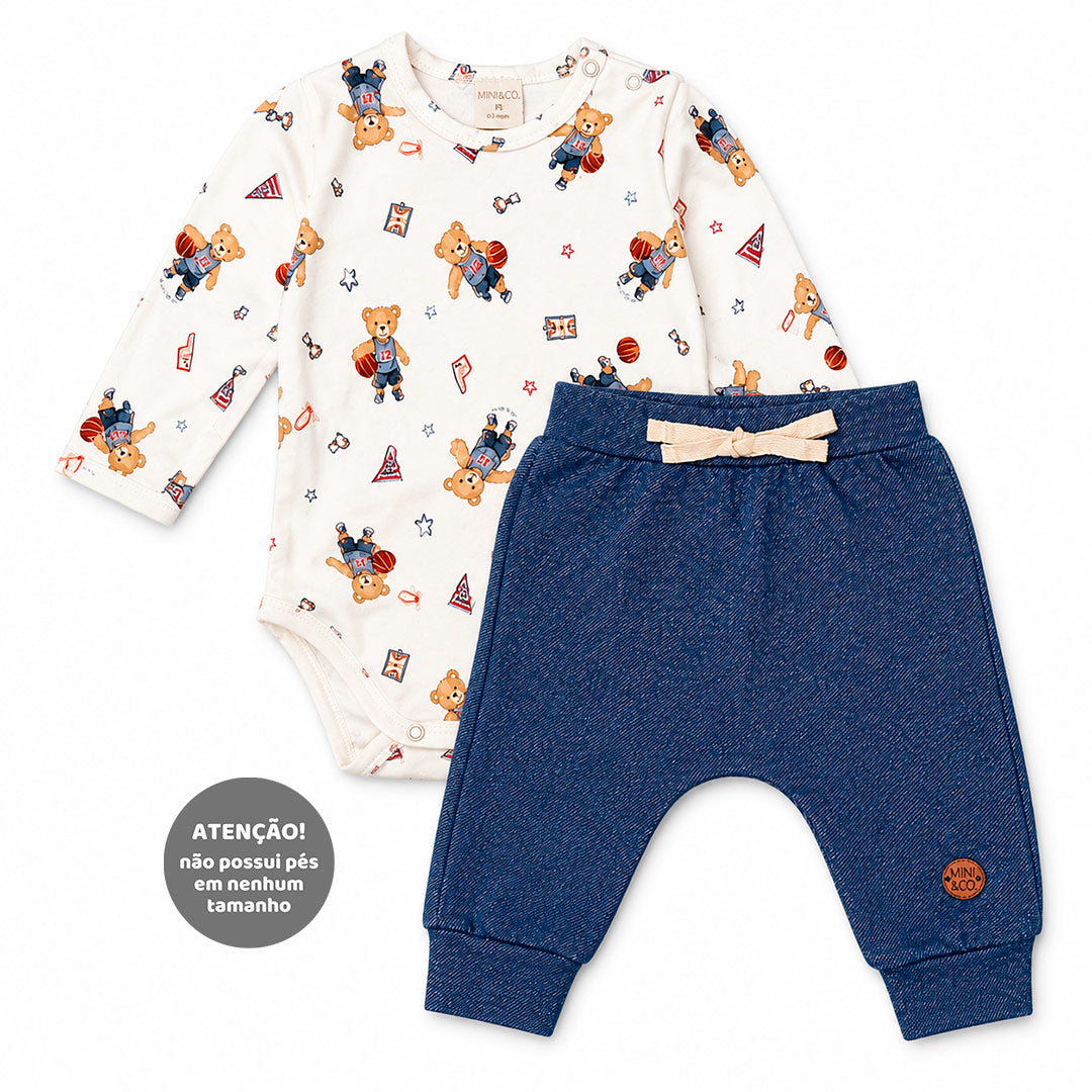 Conjunto Body Manga Longa E Calça Mini & CO Em Suedine E Malha Denim Masculino - Urso Esportes