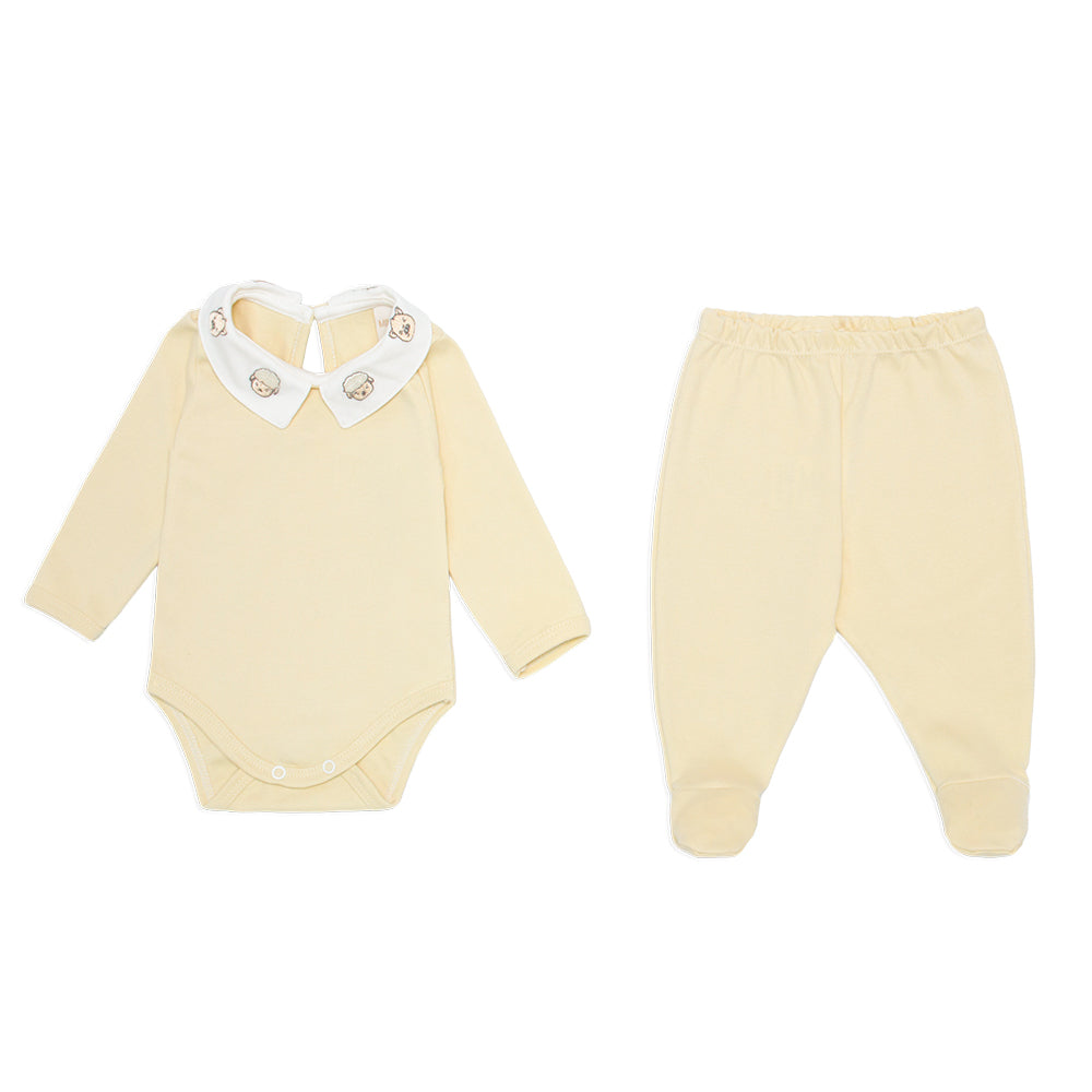 Conjunto Body Manga Longa E Mijão Mini E Co Suedine Com Gola Masculino - Little Farm