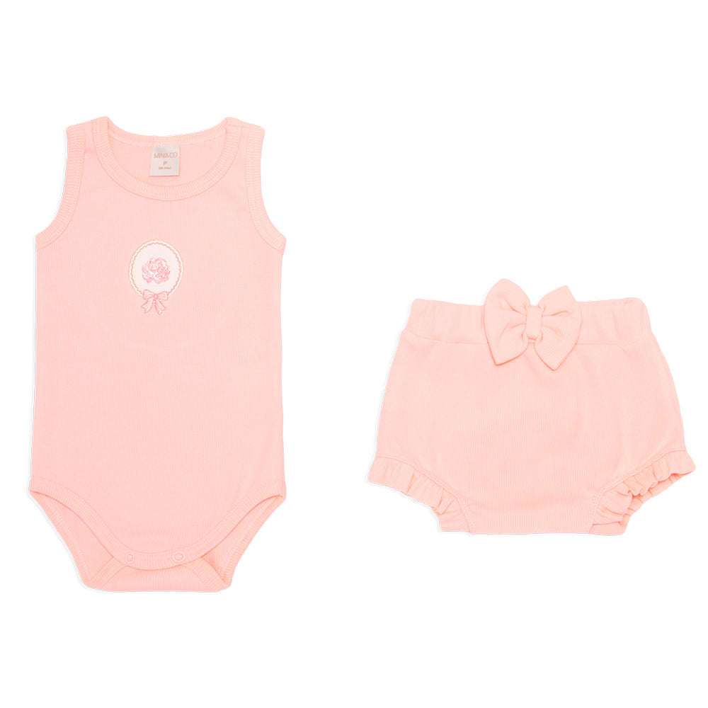 Conjunto Body Regata e Cobre Fraldas Mini E Co Suedine Ribana Punho Babadinho E Laço Feminino - Provençal Feminino