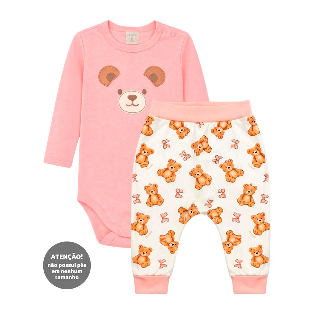 Conjunto Body Manga Longa e Calça Microsoft Mini & Co Feminino - Ursinhas