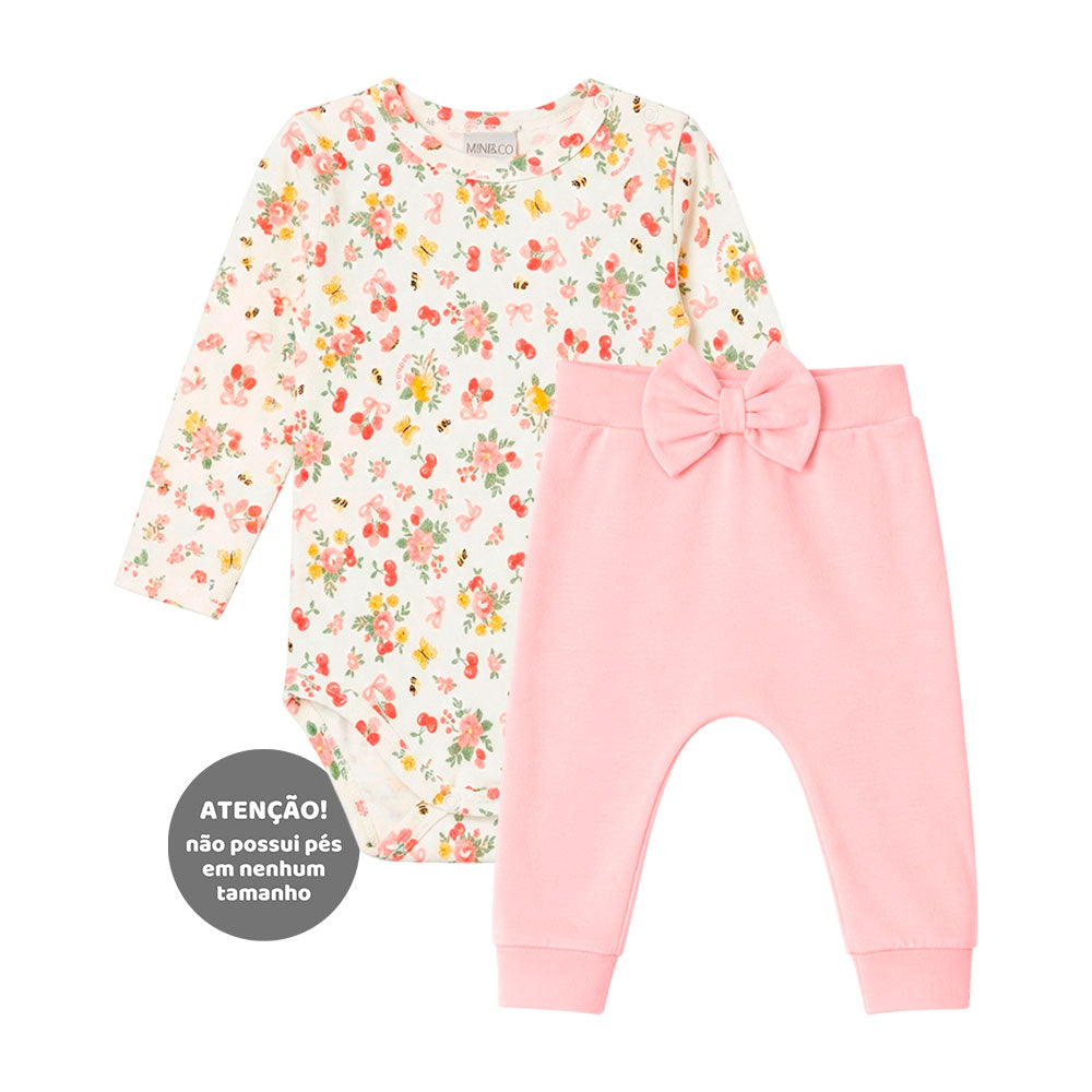 Conjunto Body Manga Longa e Calça com Laço Mini & Co Feminino - Gatinhas
