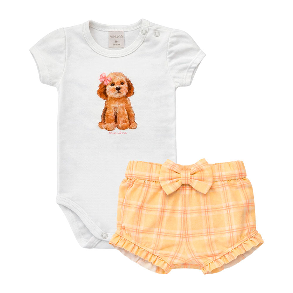 Conjunto Body Manga Curta com Cobre Fralda Suedine Mini & Co Feminino - Cachorrinha