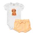 Conjunto Body Manga Curta com Cobre Fralda Suedine Mini & Co Feminino - Cachorrinha