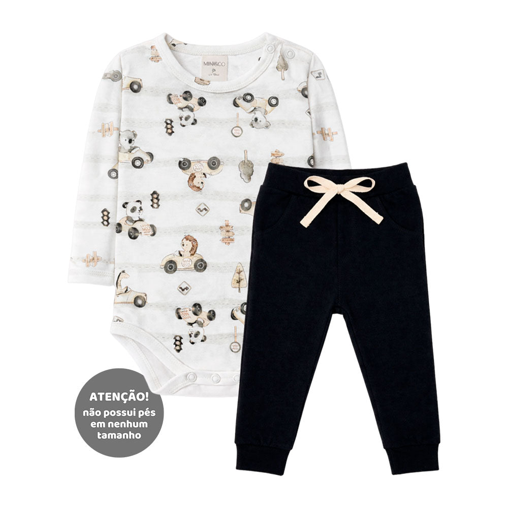 Conjunto Body Manga Longa Estampado e Calça Mini & Co Masculino - Carrinhos