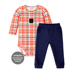 Conjunto Body Manga Longa Xadrez e Calça Suedine Mini & Co Masculino - Urso Rostinho