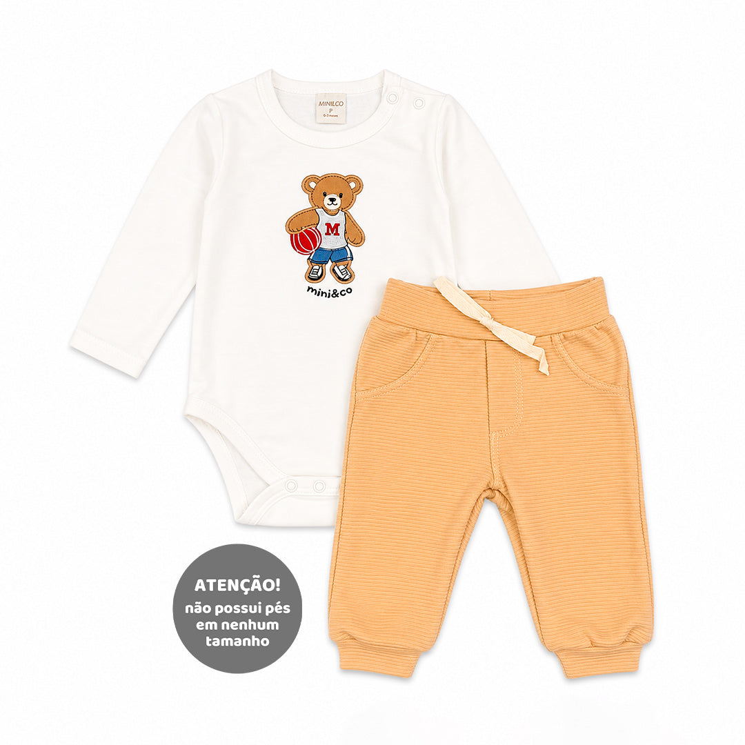 Conjunto Body Manga Longa E Calça Com Bolso Falso Mini & CO Em Suedine E Gorgurinho Masculino - Urso Esportes
