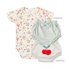 Conjunto Body Manga Curta e Cobre Fralda Suedine Mini & Co Feminino - Gatinhas