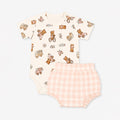 Conjunto Body Manga Curta E Cobre Fraldas Com Punho E Babadinho Mini & CO Em Suedine Feminino - Ursinhas
