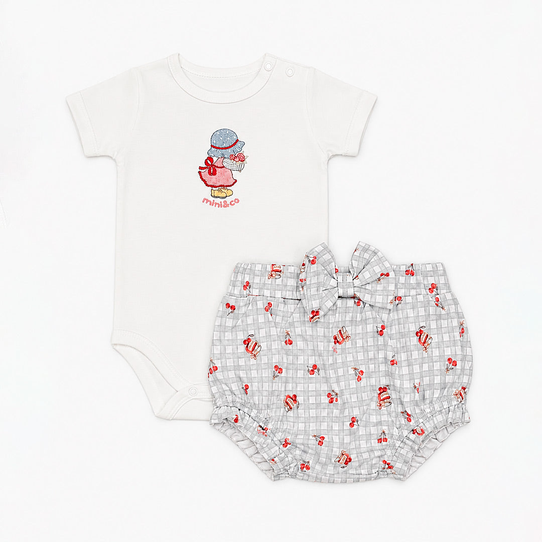 Conjunto Body Manga Curta e Cobre Fraldas Babadinho Feminino Mini & Co – Camponesa
