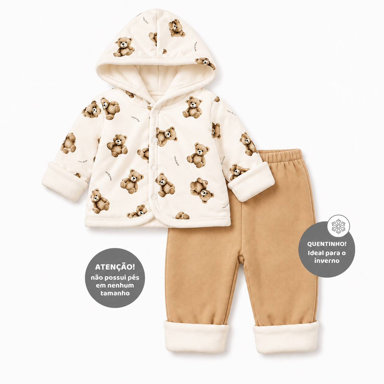 Conjunto Casaco E Calça Forrados Mini & CO Em Suedine E Microsoft Masculino - Urso Mini&CO
