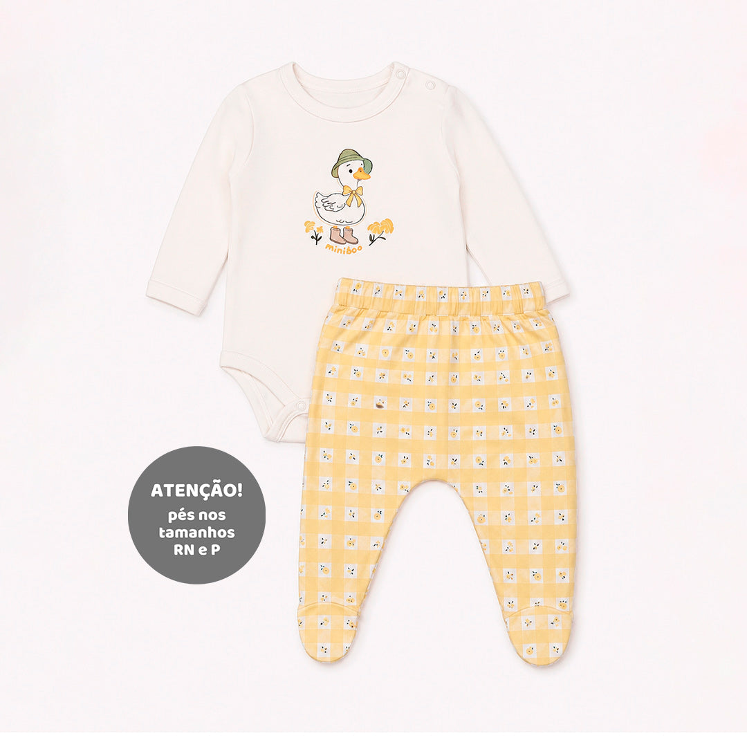 Conjunto Body Manga Longa e Calça Babadinho e Laço Mini & Co Suedine Feminino - Patinhas