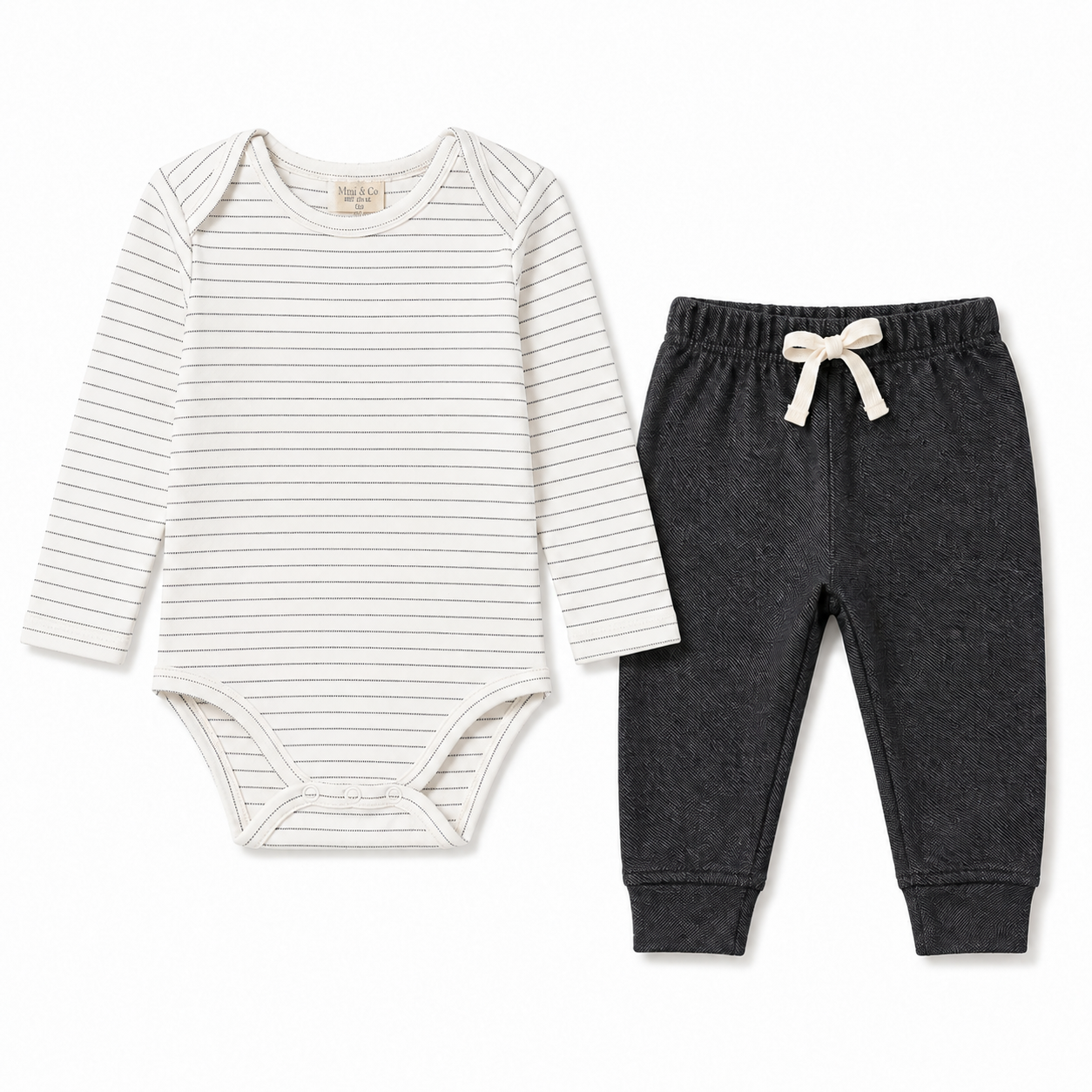 Conjunto Body Manga Longa E Calça Listrado Mini & CO Unissex - Branco E Preto
