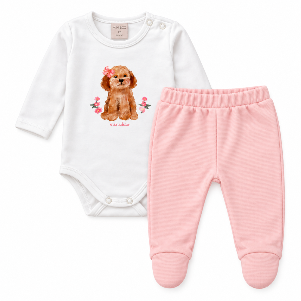 Conjunto Body Manga Longa e Mijão Babadinho Suedine Menina Mini & Co - Cachorrinha