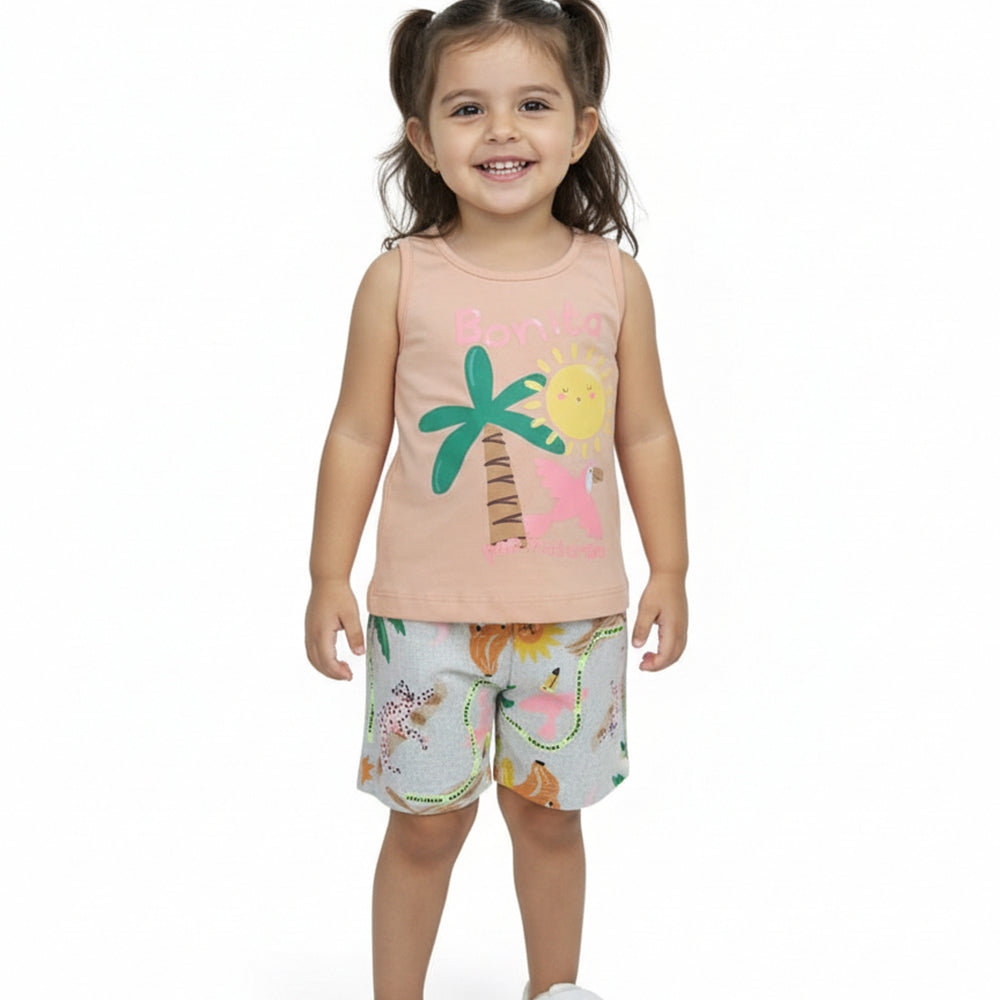 Conjunto Regata E Shorts Fakini Infantil Estampado Feminino