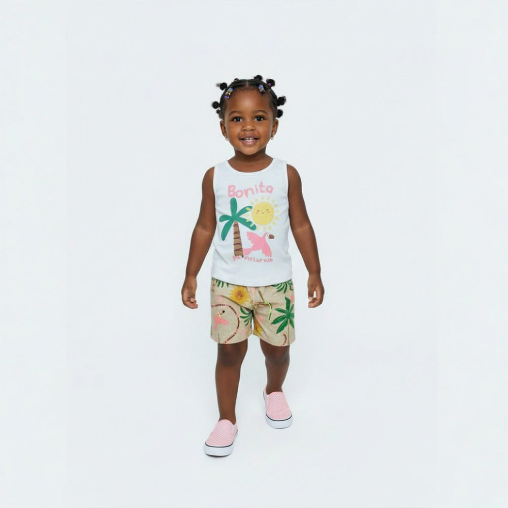 Conjunto Regata E Shorts Fakini Infantil Estampado Feminino