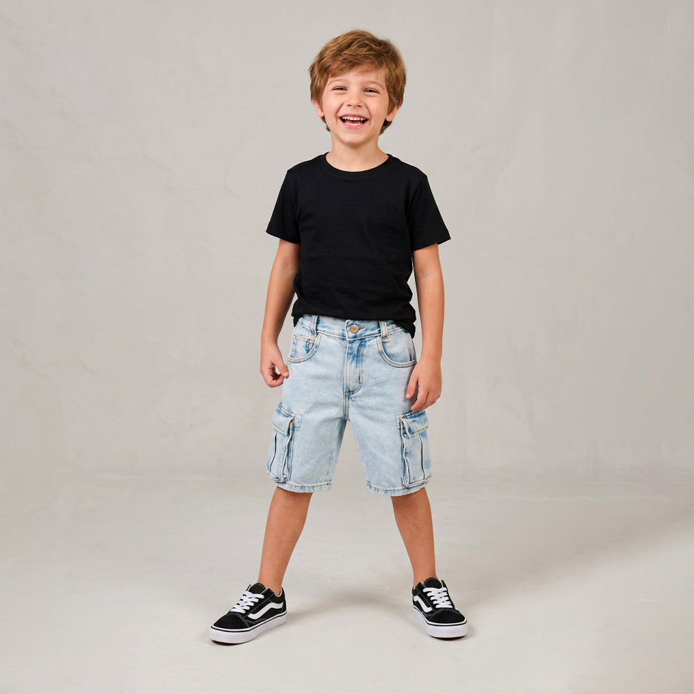 Bermuda Cargo Jeans Azul Claro Estonado Playground Masculina