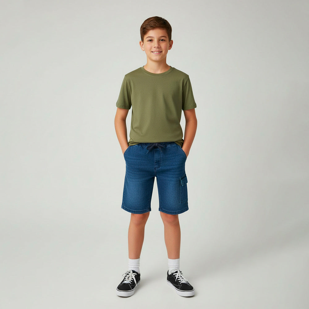 Bermuda Cargo Jeans Azul com Cordão Playground Masculina