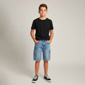 Bermuda Cargo Jeans Azul com Botão e Ziper Playground Masculina