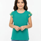 Camiseta Manga Curta Fakini Infantil Com Aplicação Nas Mangas Feminino
