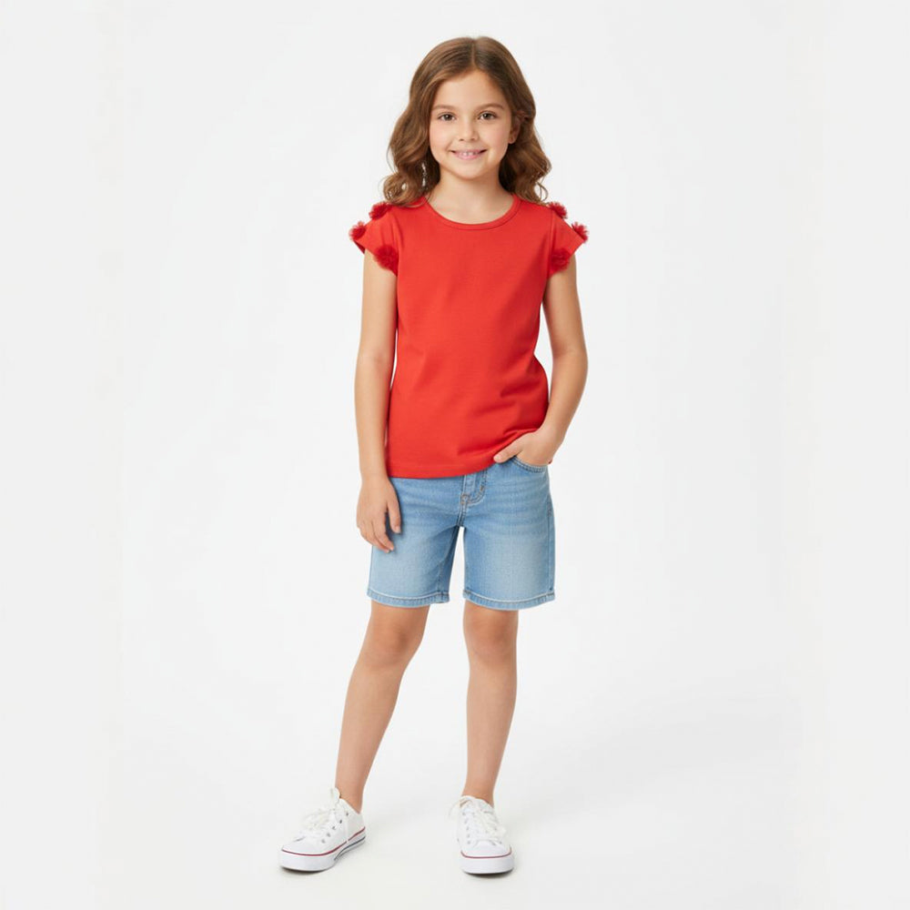 Camiseta Manga Curta Fakini Infantil Com Aplicação Nas Mangas Feminino