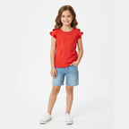 Camiseta Manga Curta Fakini Infantil Com Aplicação Nas Mangas Feminino