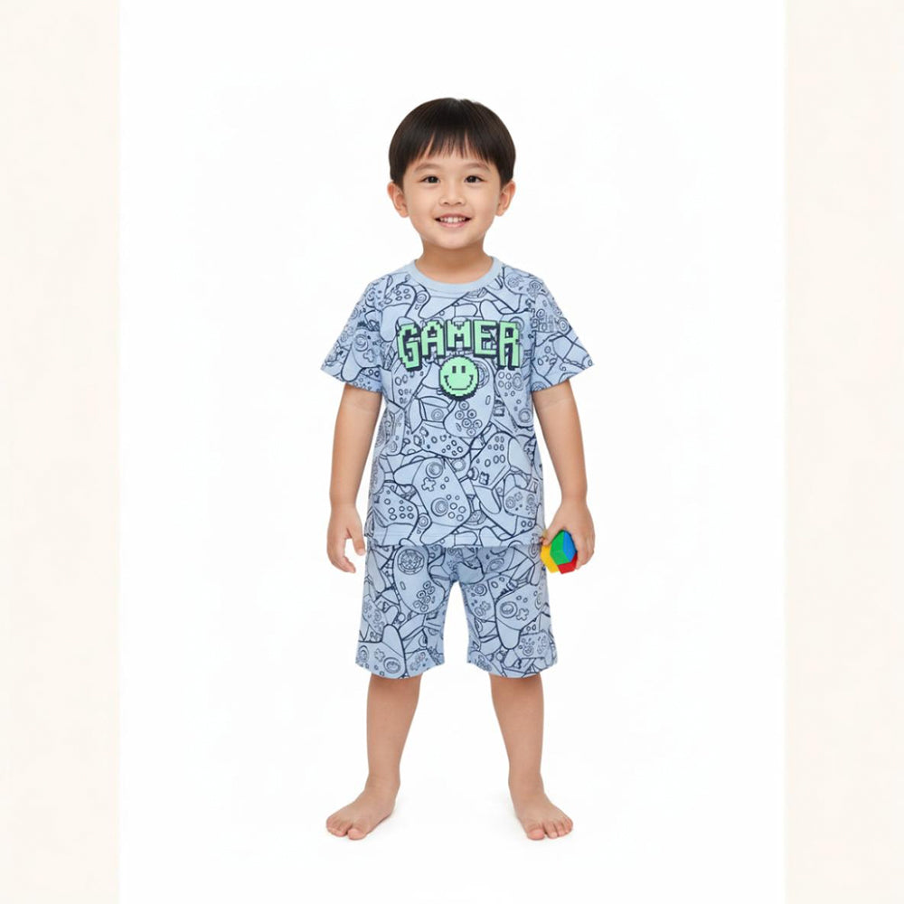 Conjunto De Pijama Camiseta Manga Curta E Shorts Fakini Infantil Masculino