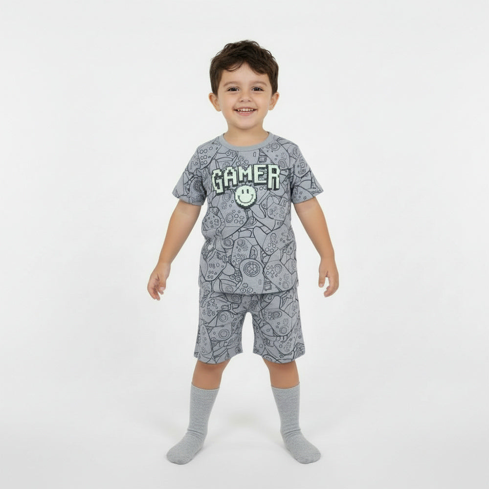 Conjunto De Pijama Camiseta Manga Curta E Shorts Fakini Infantil Masculino