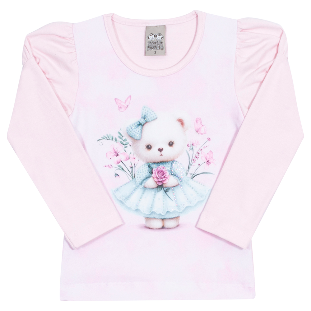 Blusinha Manga Longa Ursinha Rosa Cake Randa Mundu - Feminina