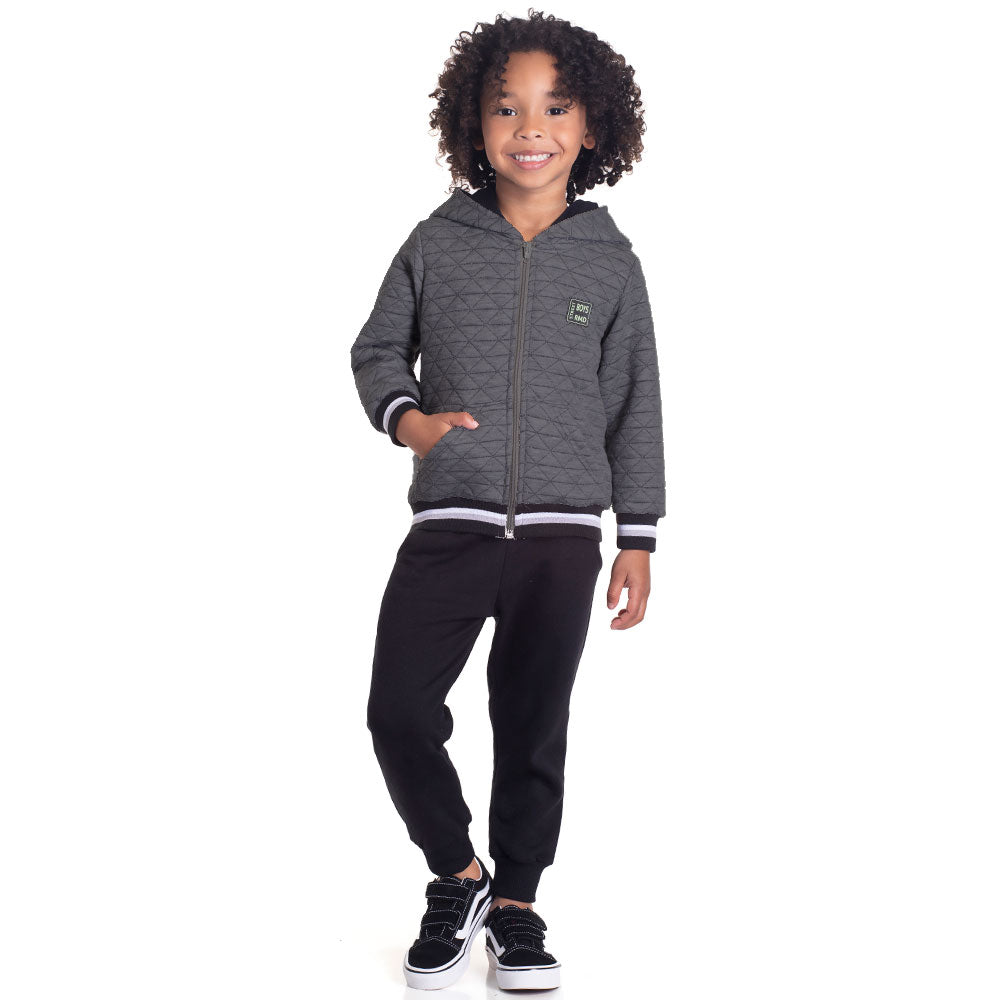 Conjunto Moletom Jaqueta Matelassê Preto Randa Mundu - Masculino