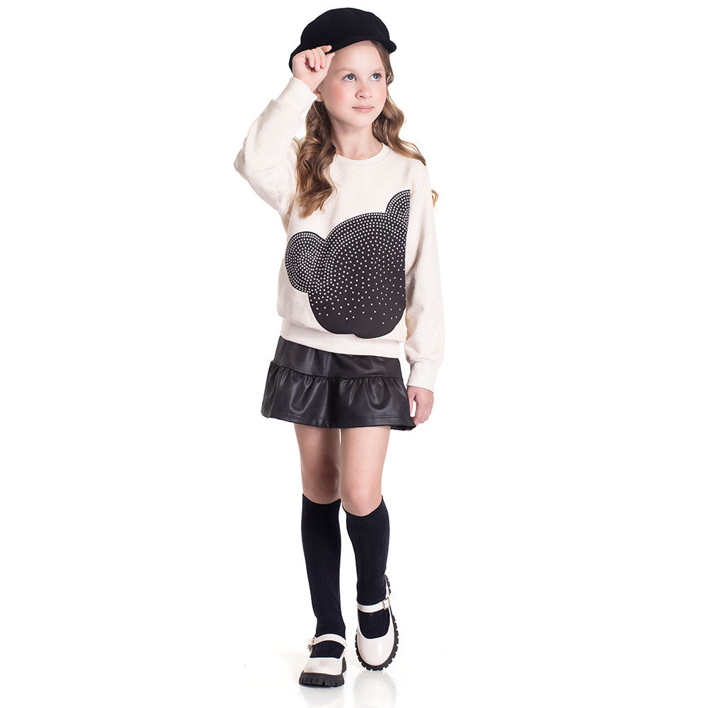 Conjunto Blusa Moletom e Shorts Saia Cirrê Linho Randa Mundu - Feminino