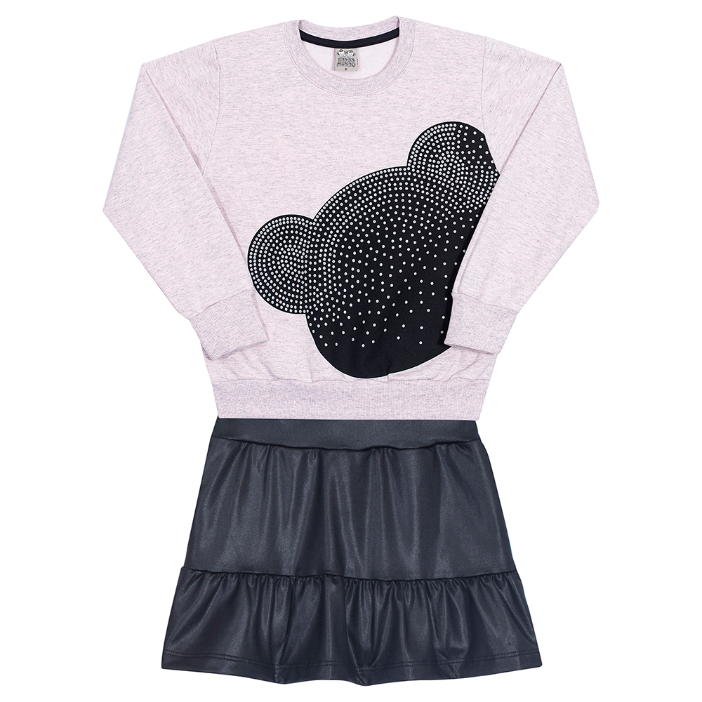 Conjunto Blusa Moletom e Shorts Saia Cirrê Rosa Randa Mundu - Feminino