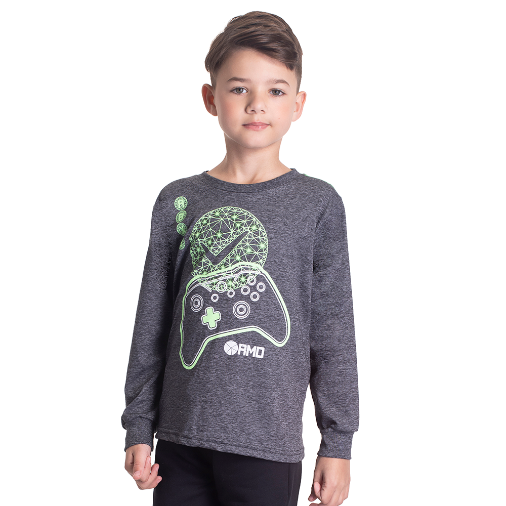 Camiseta Manga Longa Preto/Verde Randa Mundu - Masculina