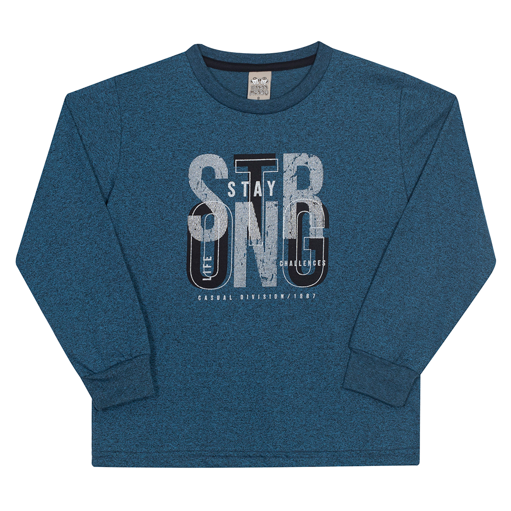 Camiseta Manga Longa Stay Strong Azul Randa Mundu - Masculina