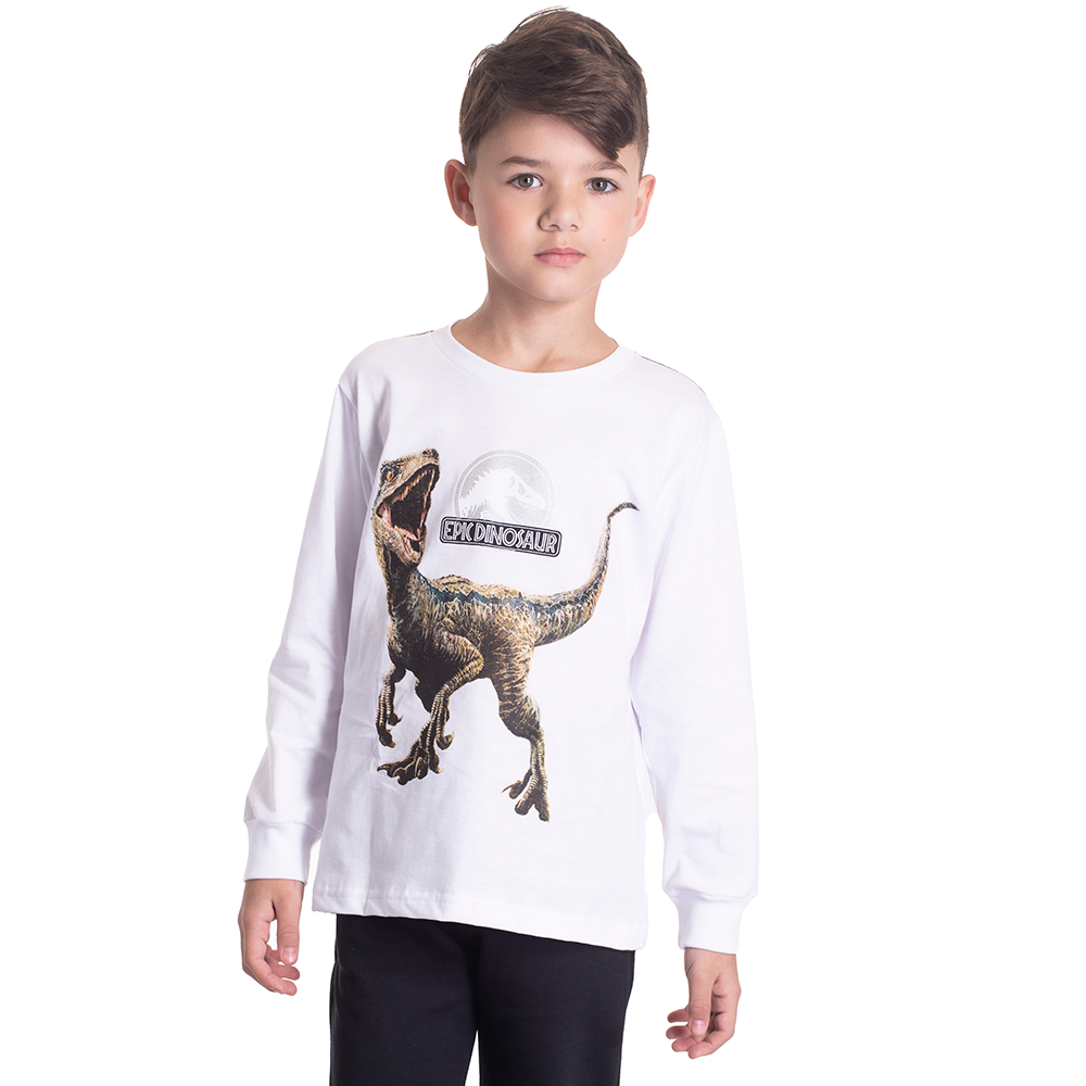 Camiseta Manga Longa Epic Dinosaur Branca Randa Mundu - Masculina