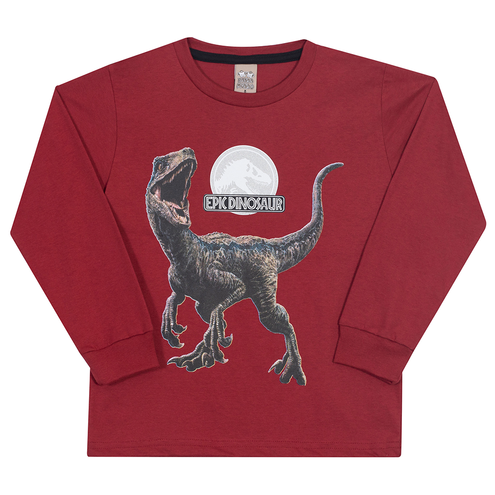 Camiseta Manga Longa Epic Dinosaur Vermelha Randa Mundu - Masculina