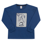 Camiseta Manga Longa T-Rex World Brilha no Escuro Azul Randa Mundu - Masculina