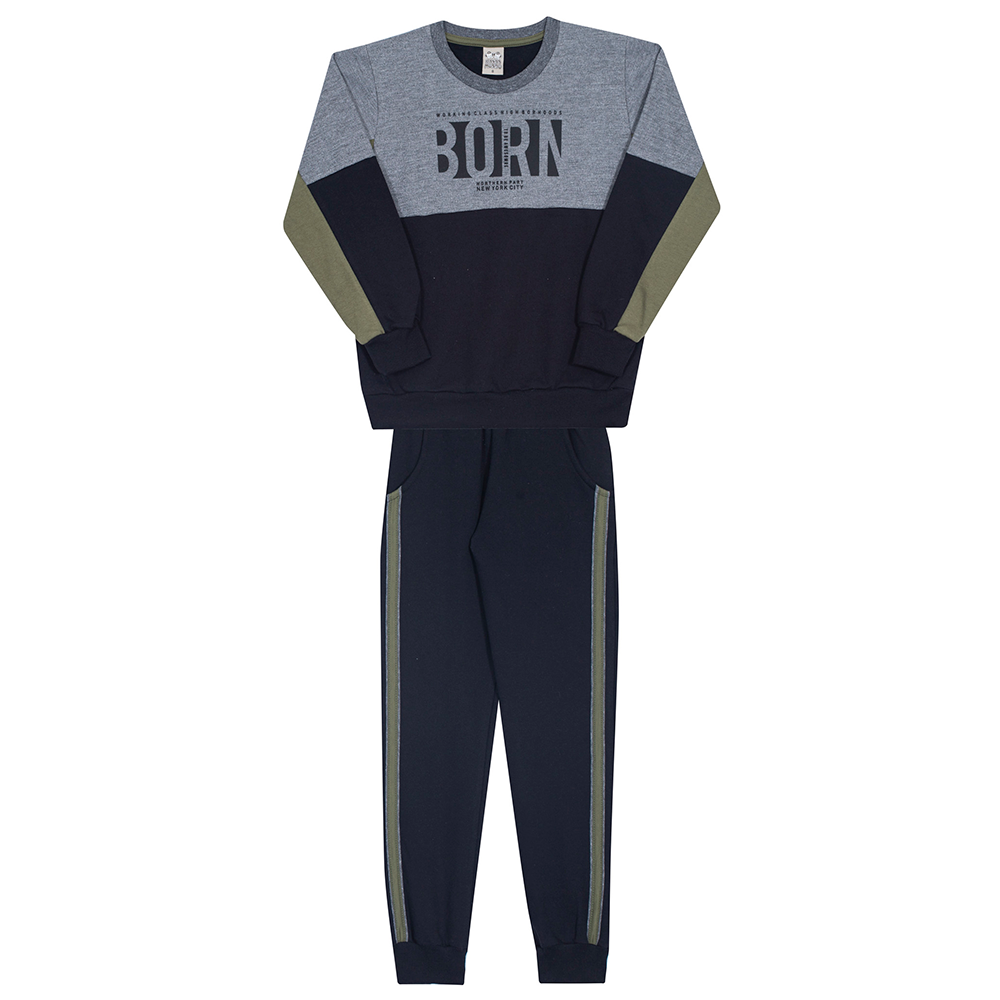 Conjunto Manga Longa Moletom Born Mescla Forte Randa Mundu - Masculino