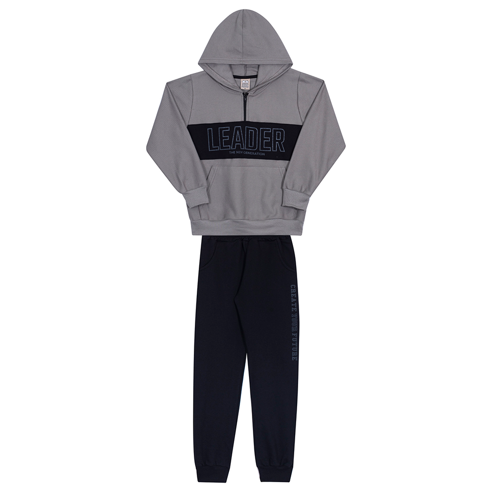Conjunto Manga Longa Moletom Capuz Leader Granito Randa Mundu - Masculino