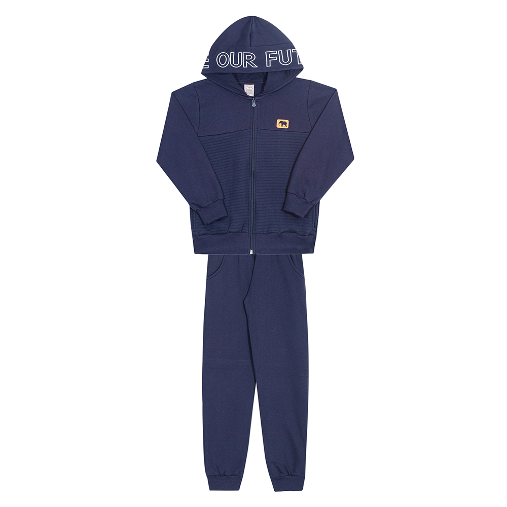 Conjunto Moletom Jaqueta com Capuz Escritas Marinho Randa Mundu - Masculino