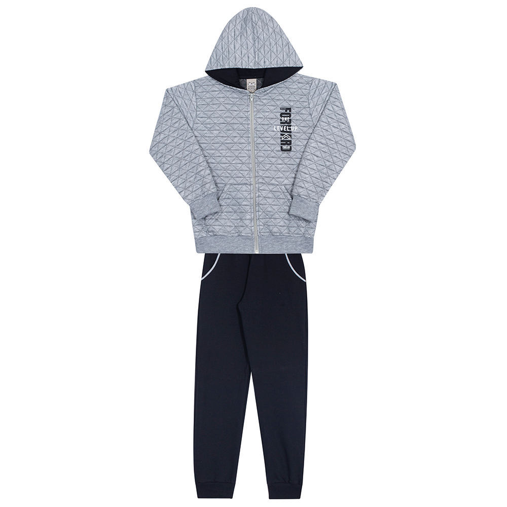 Conjunto Moletom Matelassê Jaqueta Capuz Mescla Randa Mundu - Masculino