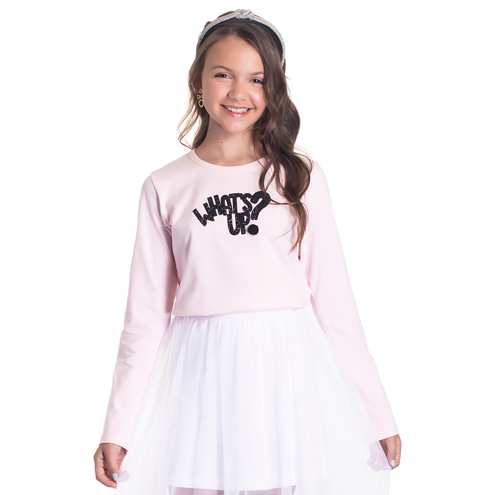 Blusinha Manga Longa Whats Up Rosa Cake Randa Mundu - Feminina