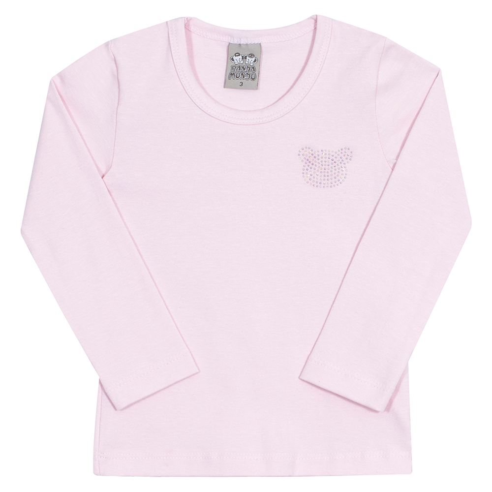 Blusinha Manga Longa com Strass Rosa Cake Randa Mundu - Feminina
