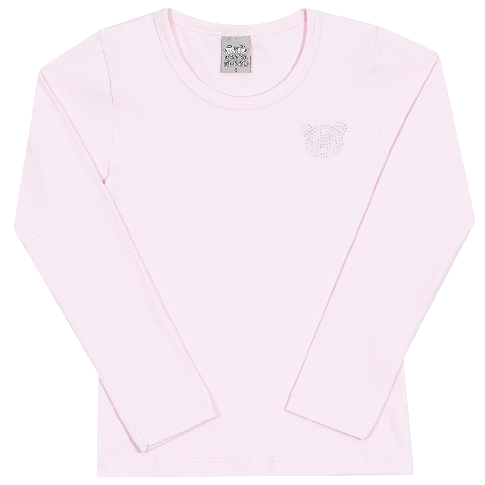 Blusinha Manga Longa com Strass Rosa Cake Randa Mundu - Feminina