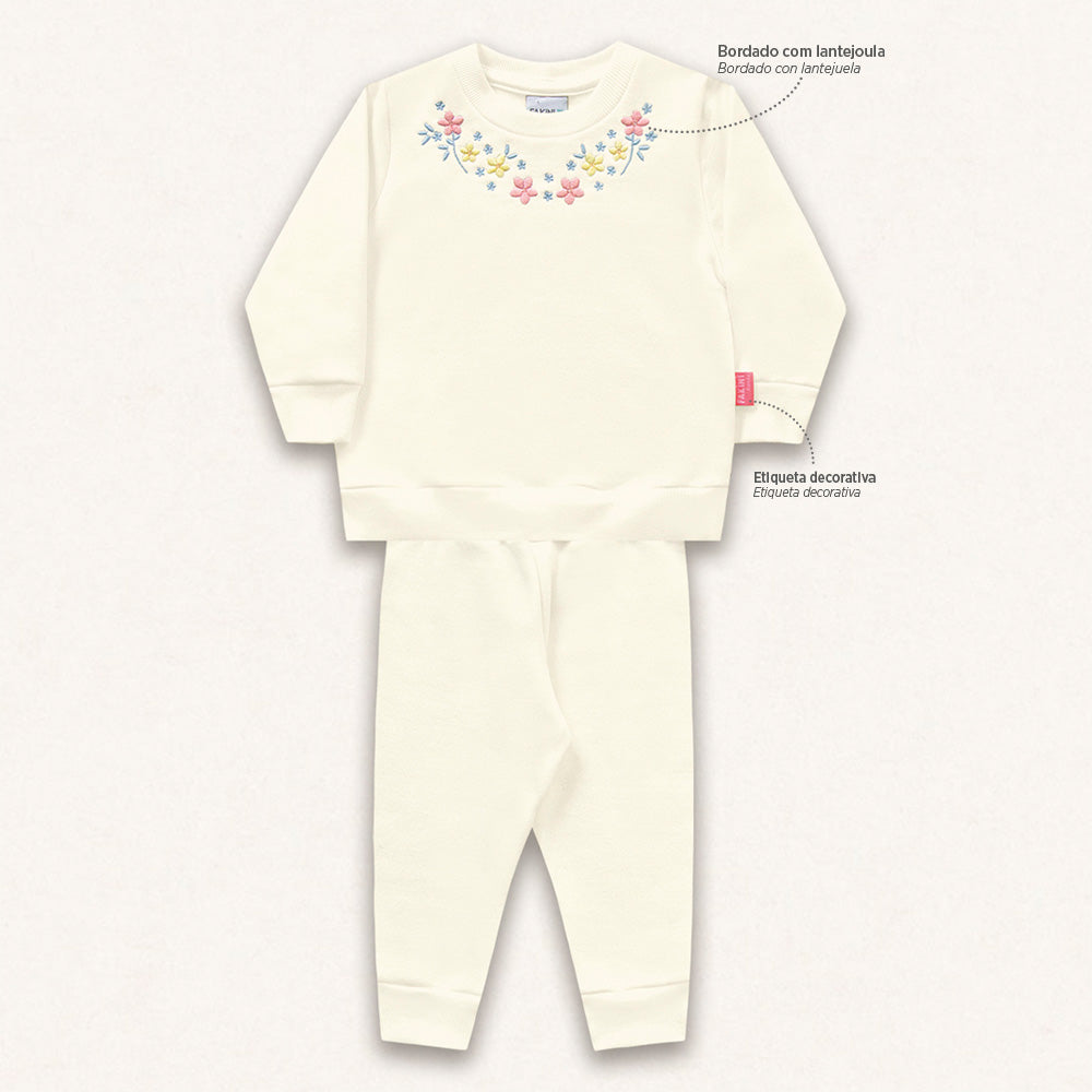 Conjunto Moletom Blusão e Calça Bordado Bebê Fakini - Feminino