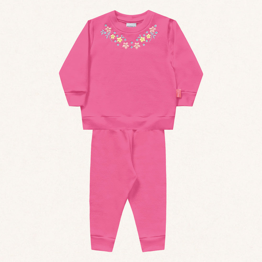 Conjunto Moletom Blusão e Calça Bordado Bebê Fakini - Feminino