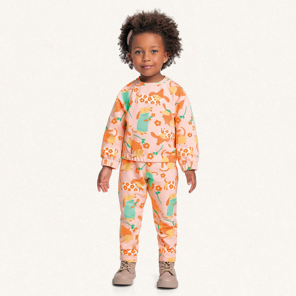 Conjunto Blusa e Calça Moletom Estampado Cachorrinho Fakini - Feminino