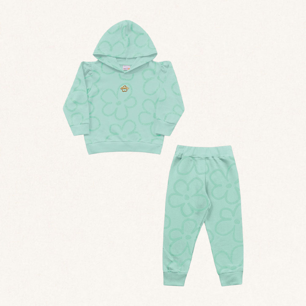 Conjunto Moletom Jaqueta e Calça Peluciado Flores Fakini - Feminino