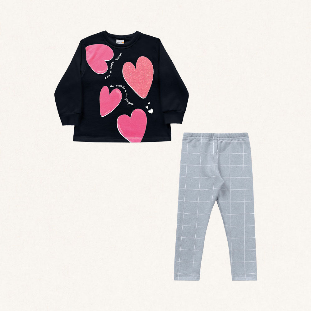 Conjunto Moletom Blusa e Legging Corações Fakini - Feminino
